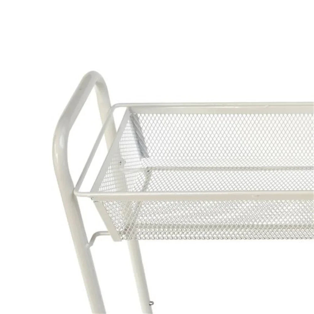 Slim 3-Tier Rolling Bathroom Storage Cart with Hooks, White